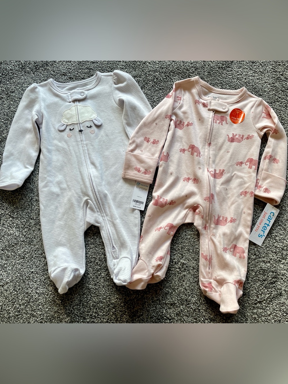 Carter's 2-Pack Pink Elephant & Light Gray Sheep Sleep N' Play Footie Sleepers